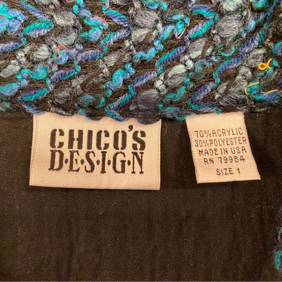 Vintage Chico's Woven Jacket Size 1/ Medium Textured Tweed Blazer Button Front - Picture 8 of 8